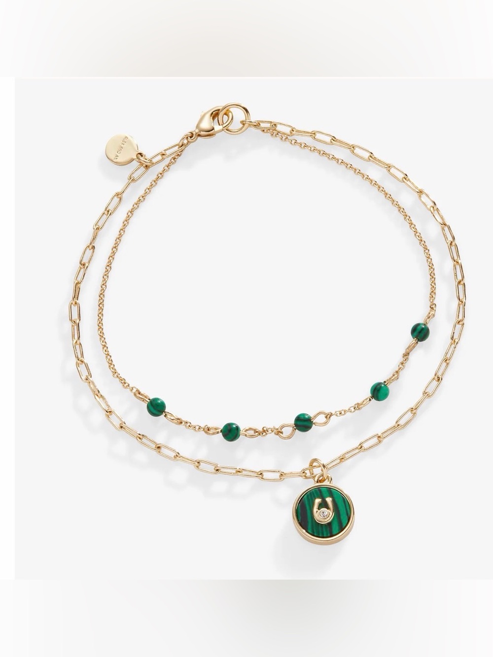 Alex and Ani Gold-Tone Double Layer Bracelet with Green Stone Accents